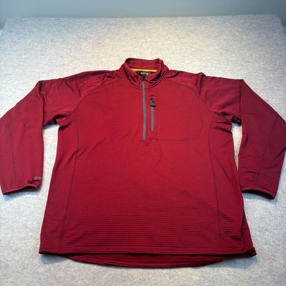 Orvis Men's Large Maroon 1/4 Zip Pullover Textured Striped Performance Fleece